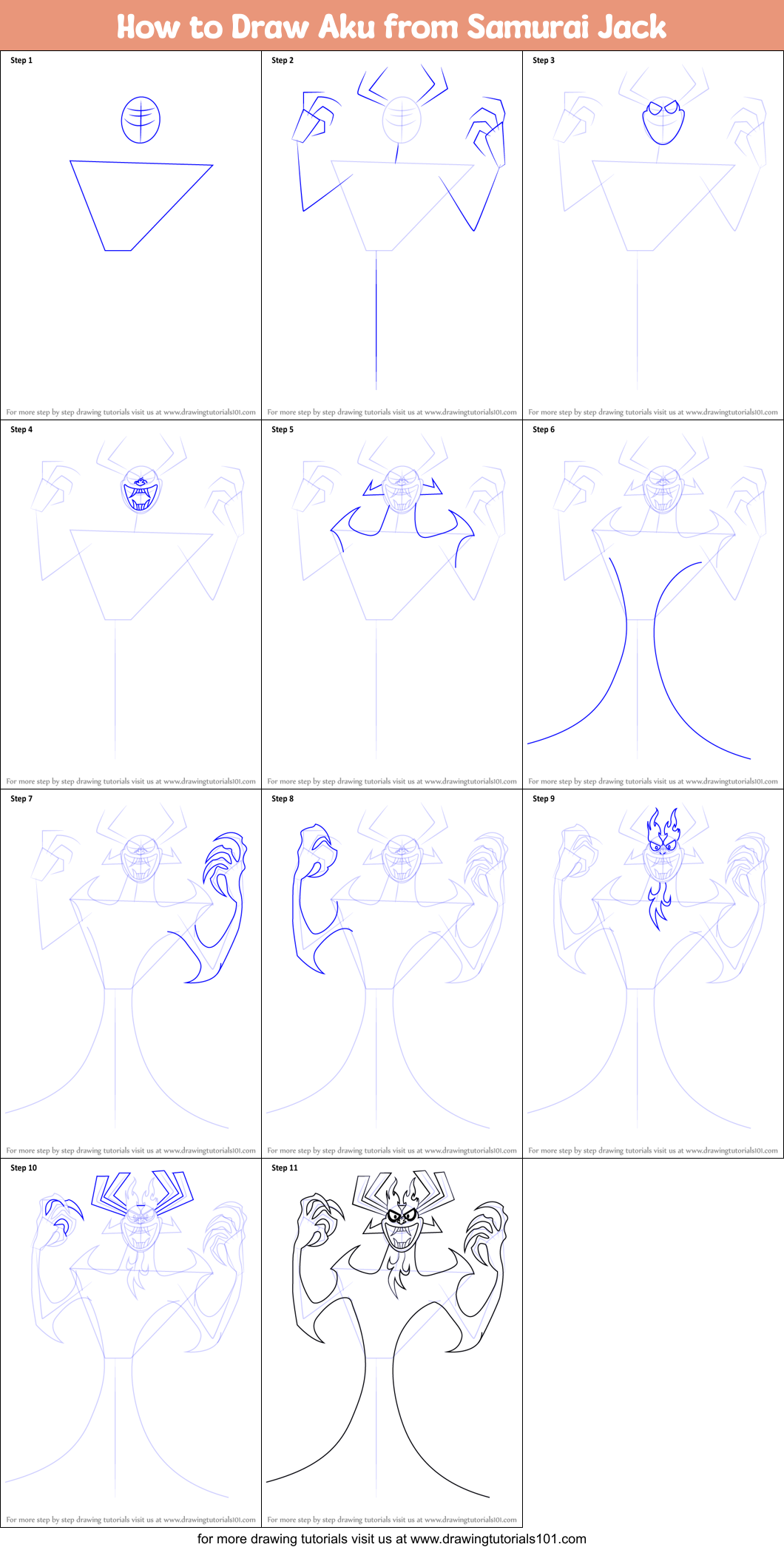 How to Draw Aku from Samurai Jack Printable Step by Step