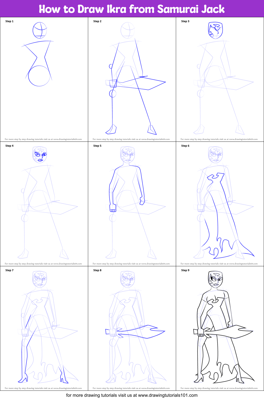 How to Draw Ikra from Samurai Jack Printable Step by Step