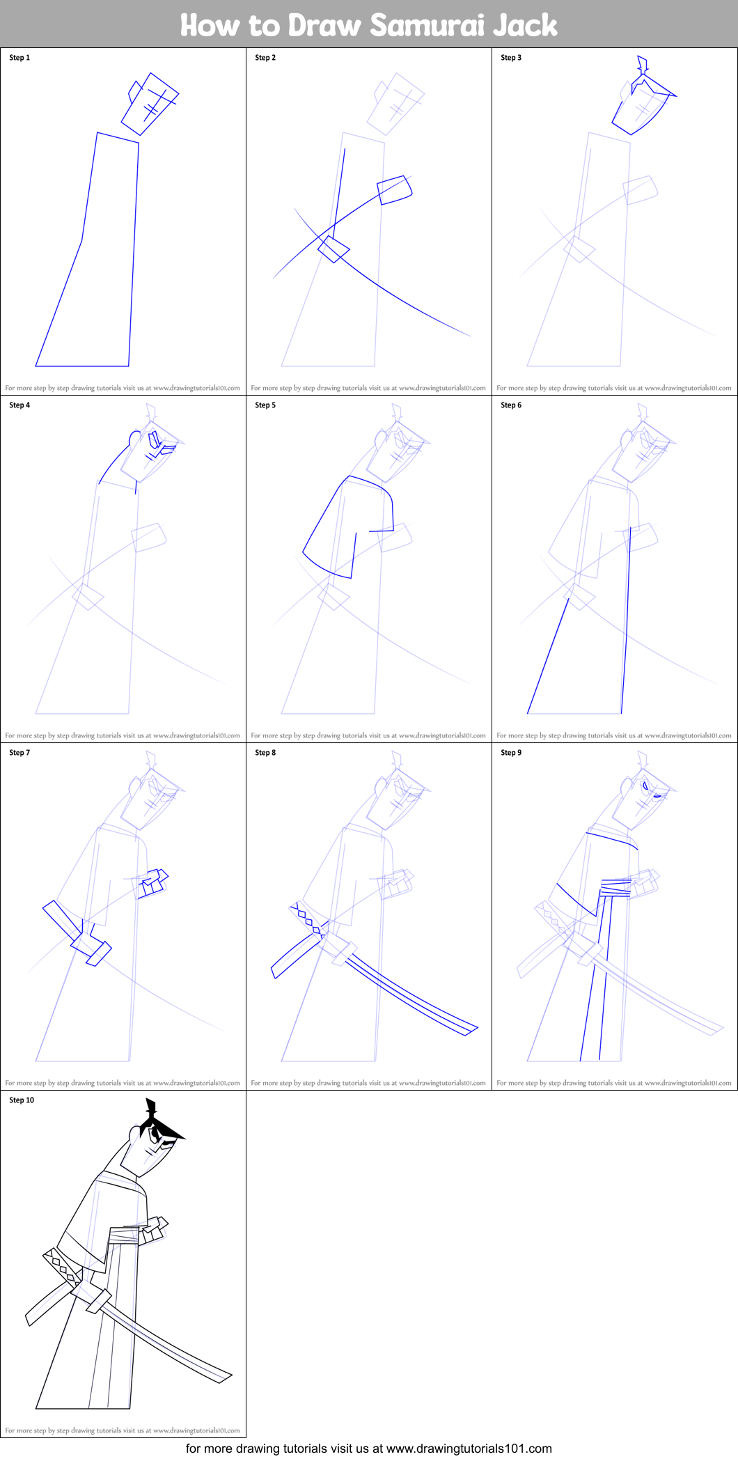 How to Draw Samurai Jack Printable Step by Step