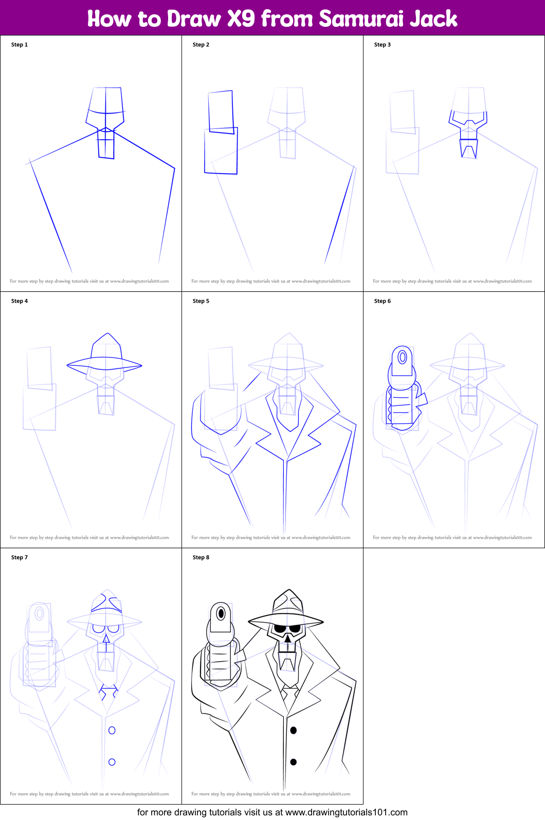 How to Draw X9 from Samurai Jack Printable Step by Step