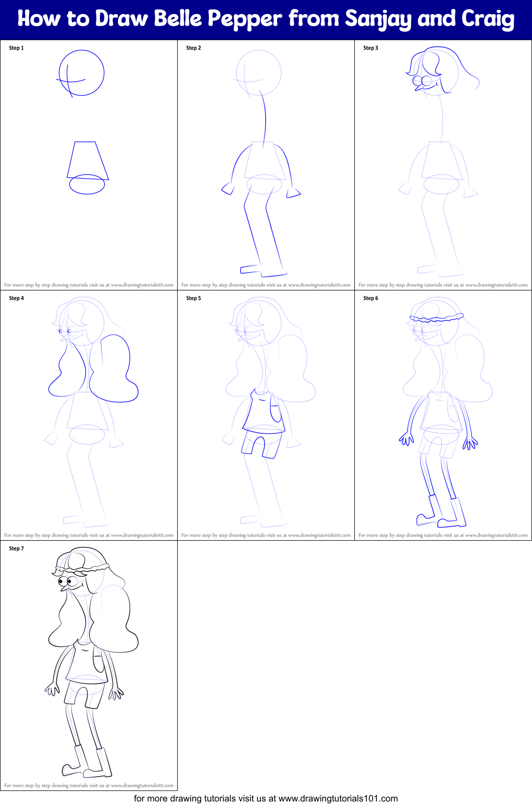 How to Draw Belle Pepper from Sanjay and Craig Printable Step by Step