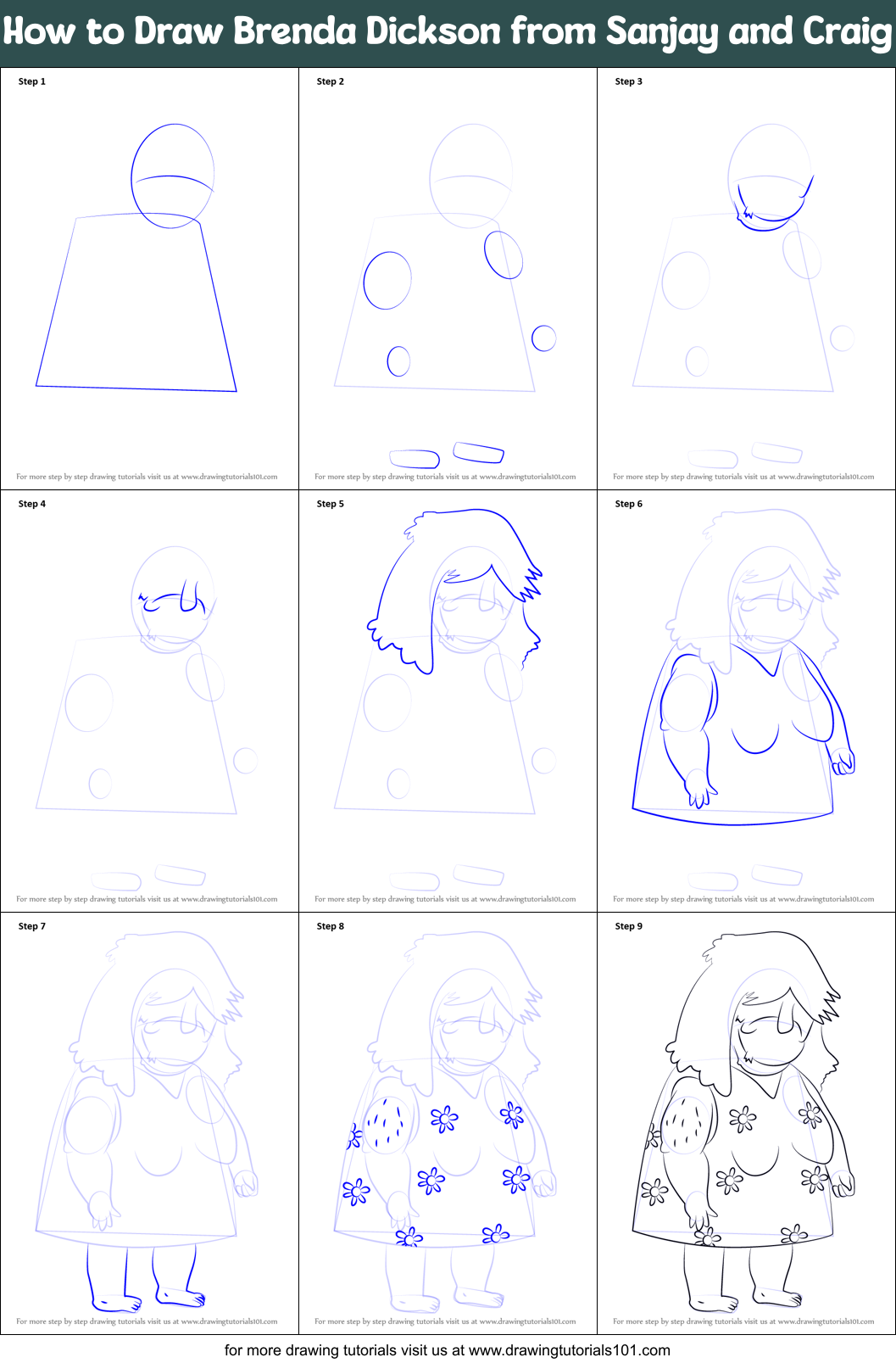 How to Draw Brenda Dickson from Sanjay and Craig Printable Step by Step
