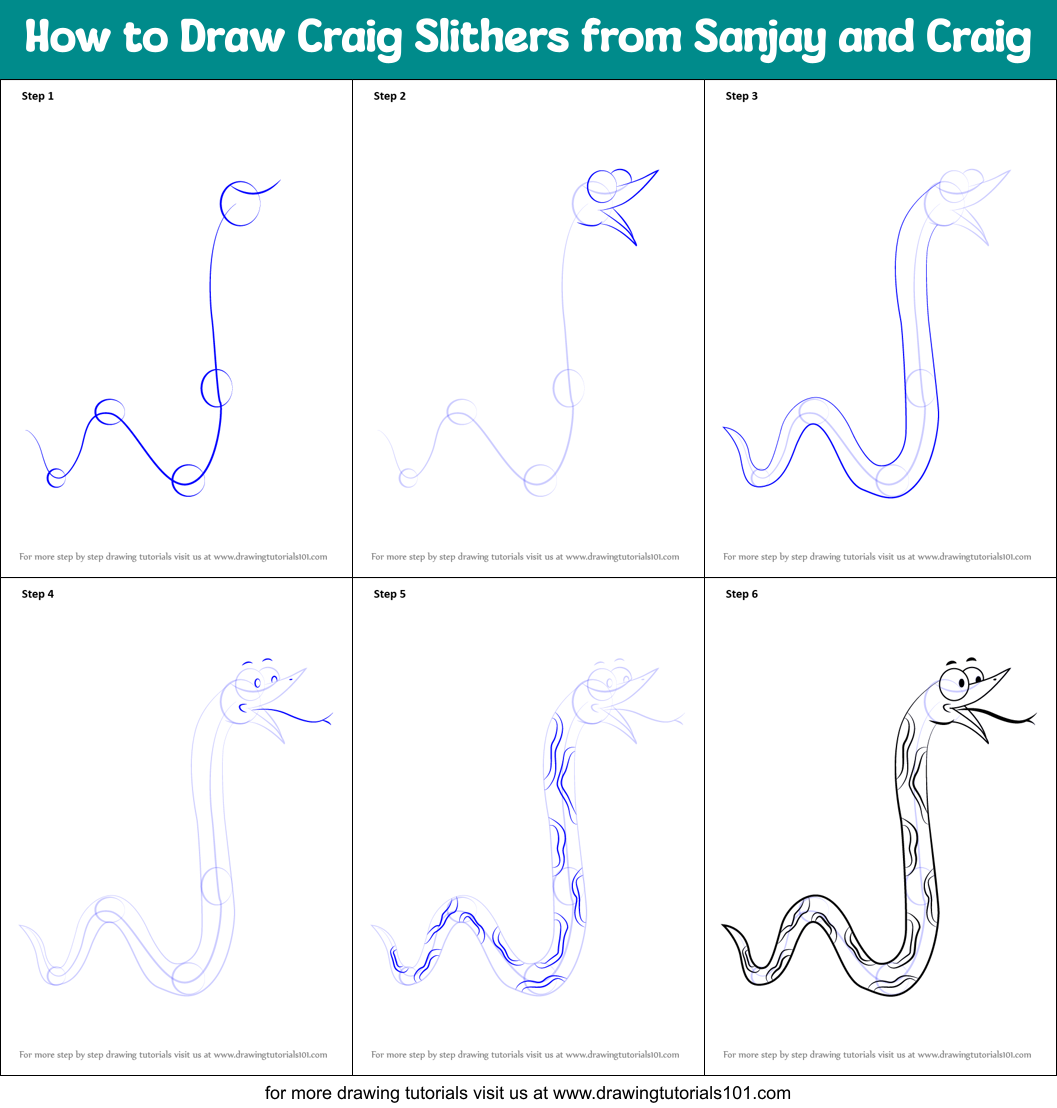 How to Draw Craig Slithers from Sanjay and Craig Printable Step by Step