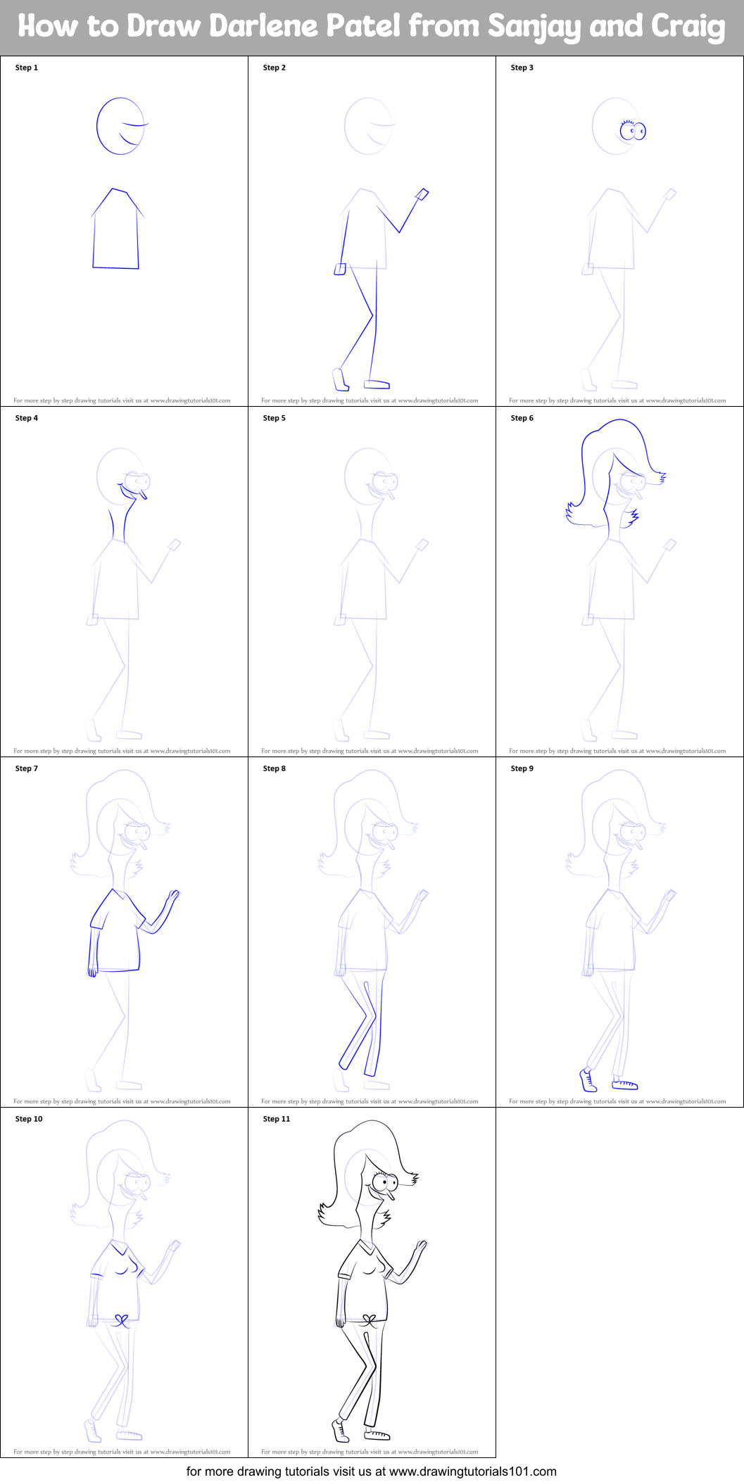 How to Draw Darlene Patel from Sanjay and Craig Printable Step by Step