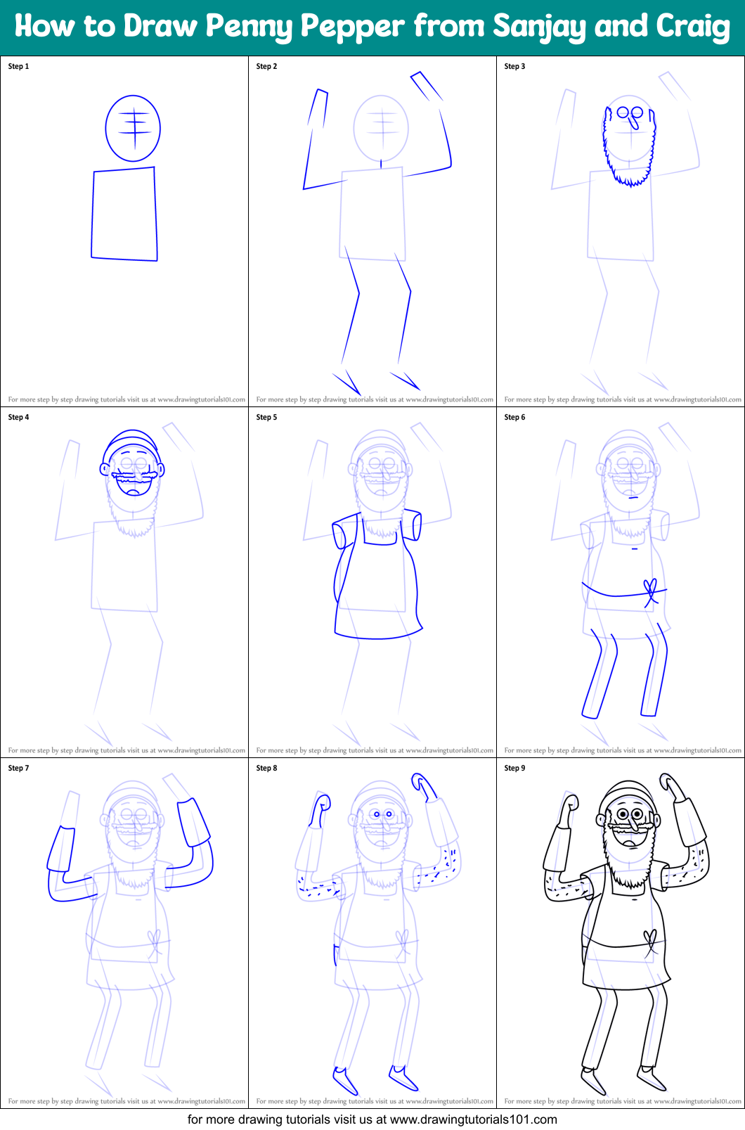 How to Draw Penny Pepper from Sanjay and Craig Printable Step by Step