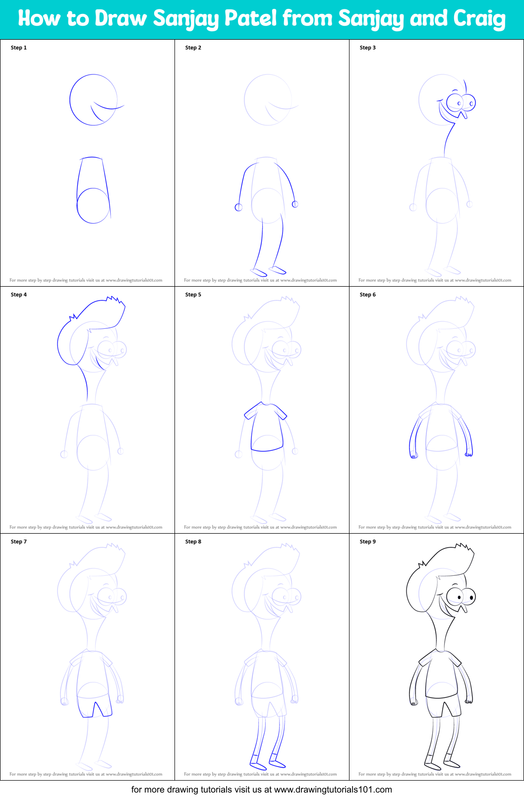 How to Draw Sanjay Patel from Sanjay and Craig Printable Step by Step