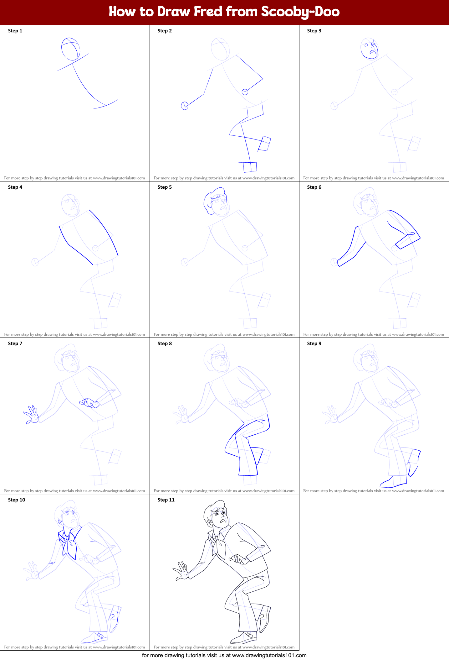How to Draw Fred from Scooby-Doo Printable Step by Step