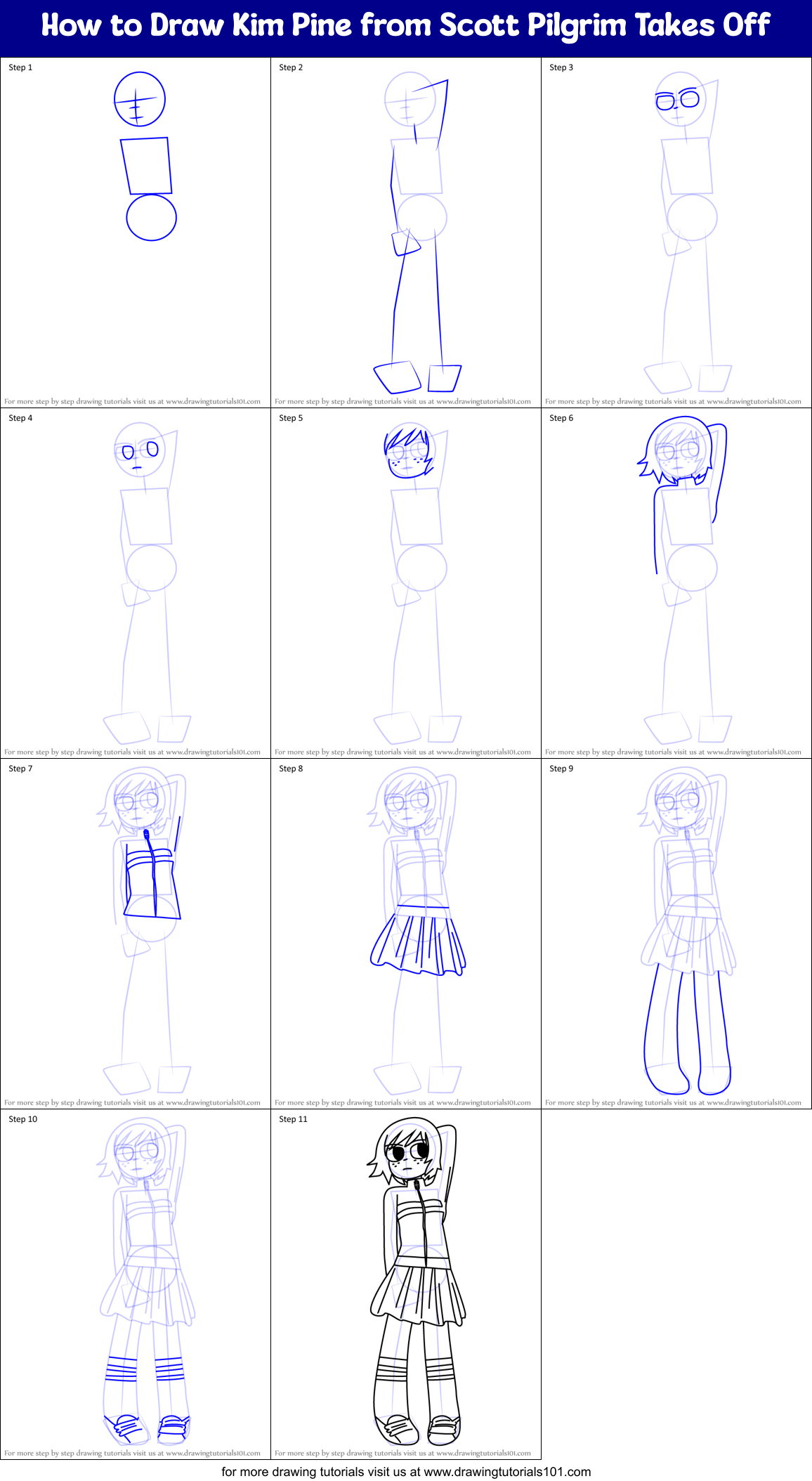 How to Draw Kim Pine from Scott Pilgrim Takes Off Printable Step by Step