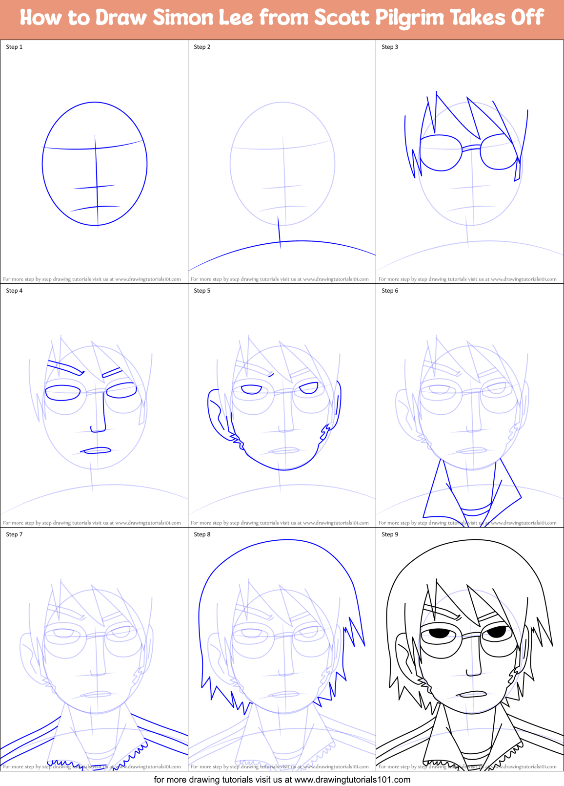 How to Draw Simon Lee from Scott Pilgrim Takes Off Printable Step by Step