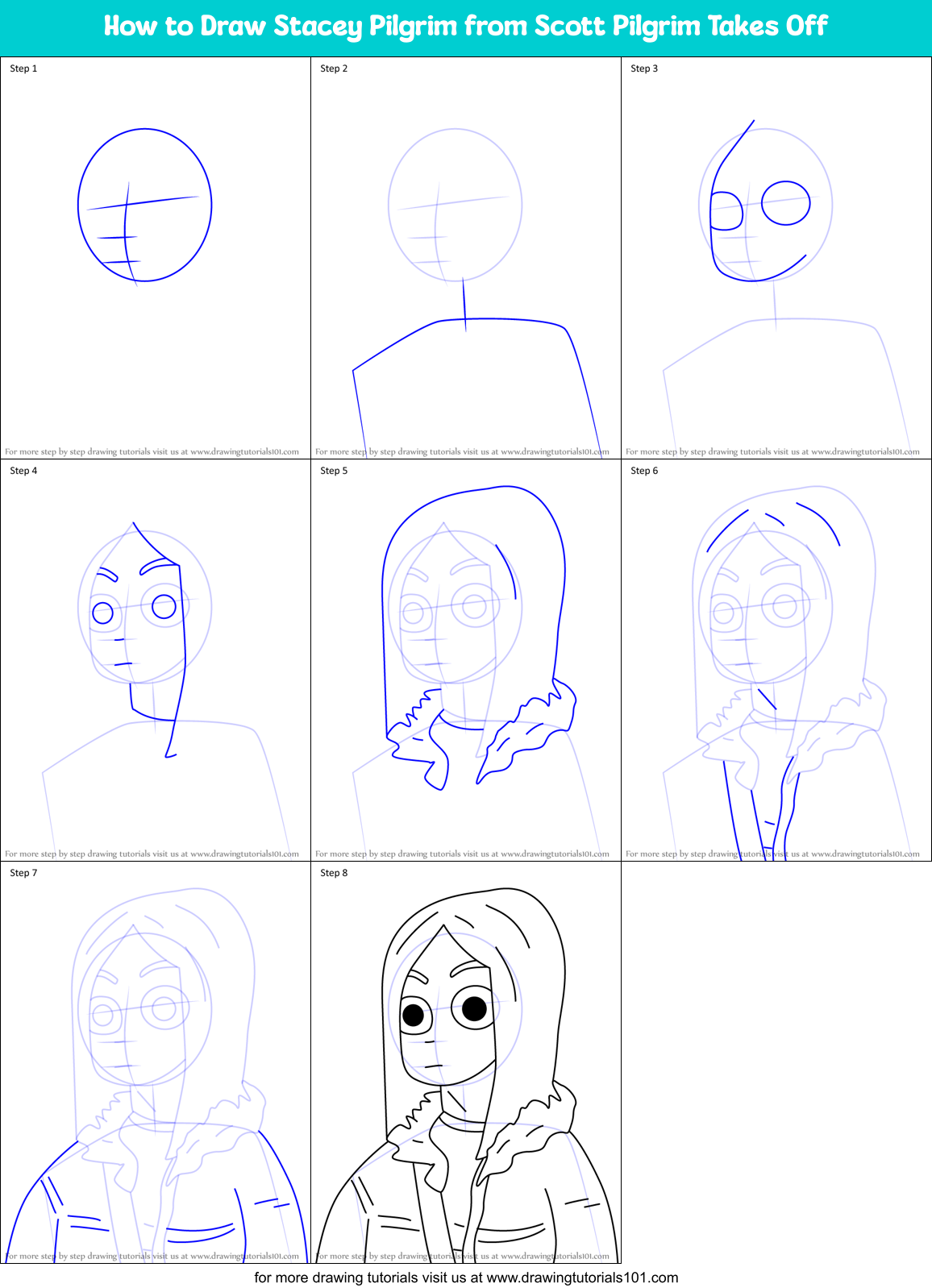 How to Draw Stacey Pilgrim from Scott Pilgrim Takes Off Printable Step by Step