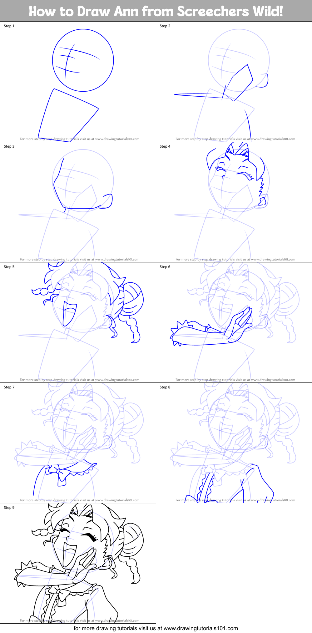 How to Draw Ann from Screechers Wild! Printable Step by Step