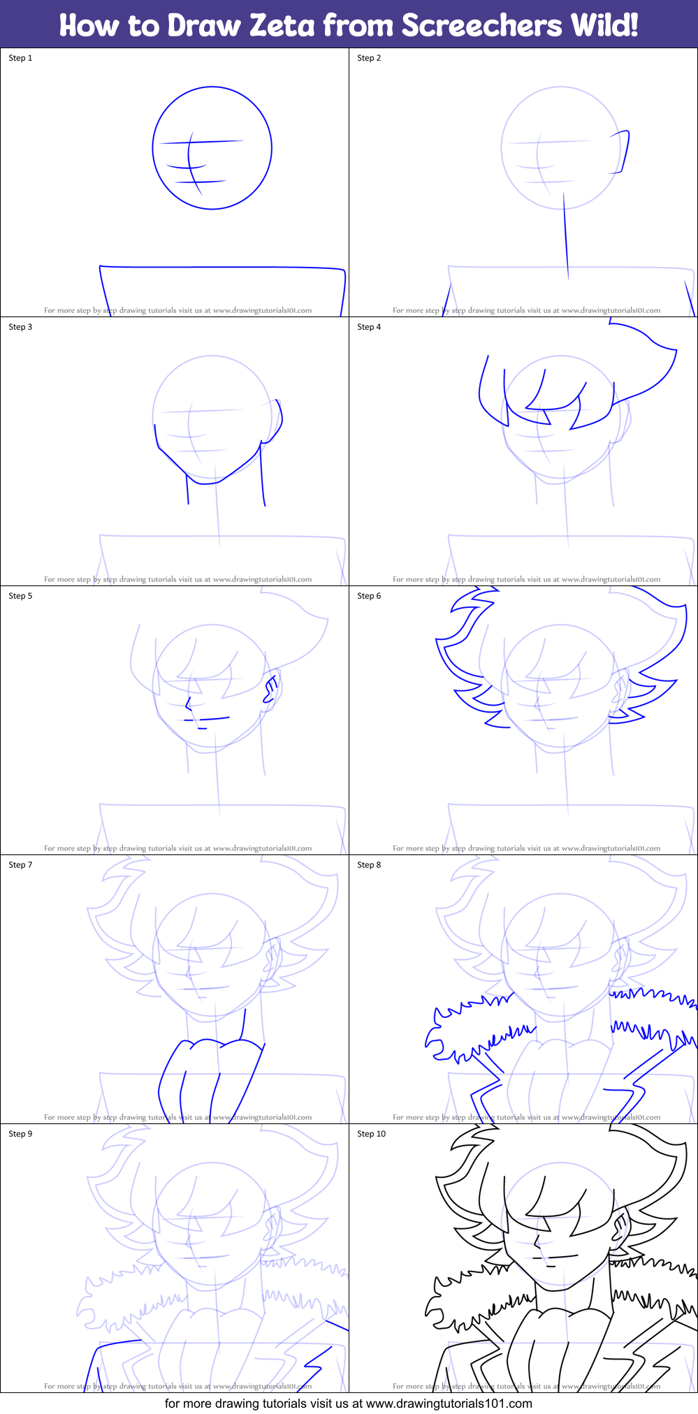 How to Draw Zeta from Screechers Wild! Printable Step by Step