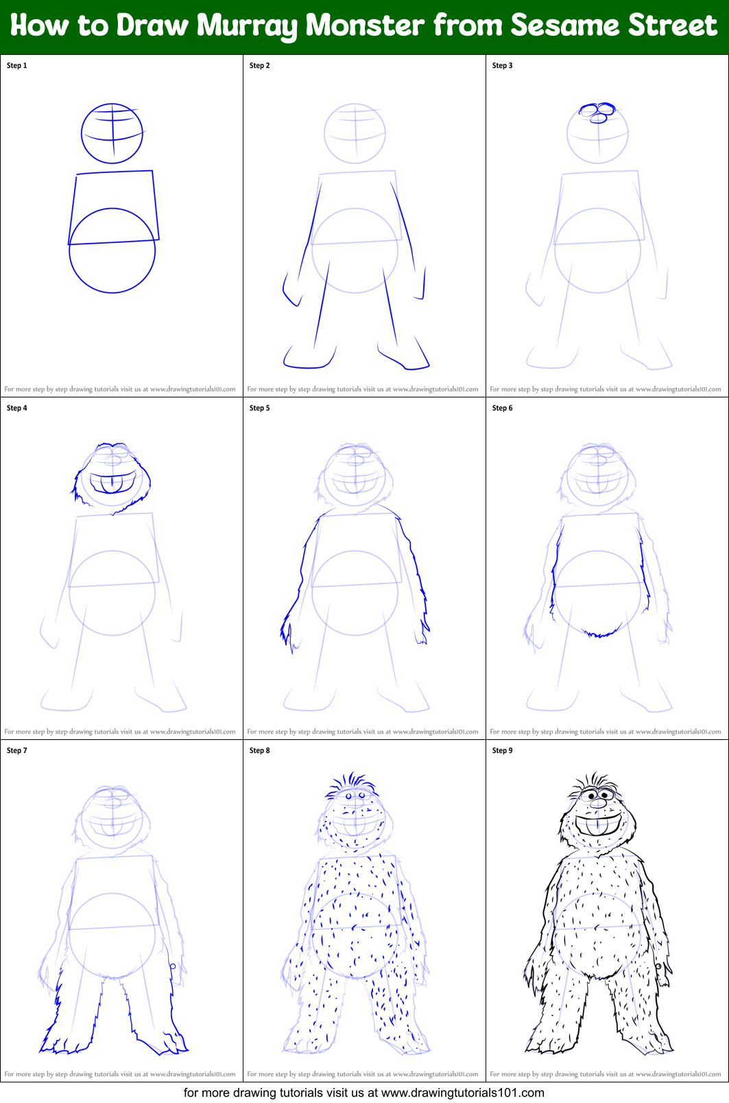 How to Draw Murray Monster from Sesame Street Printable Step by Step