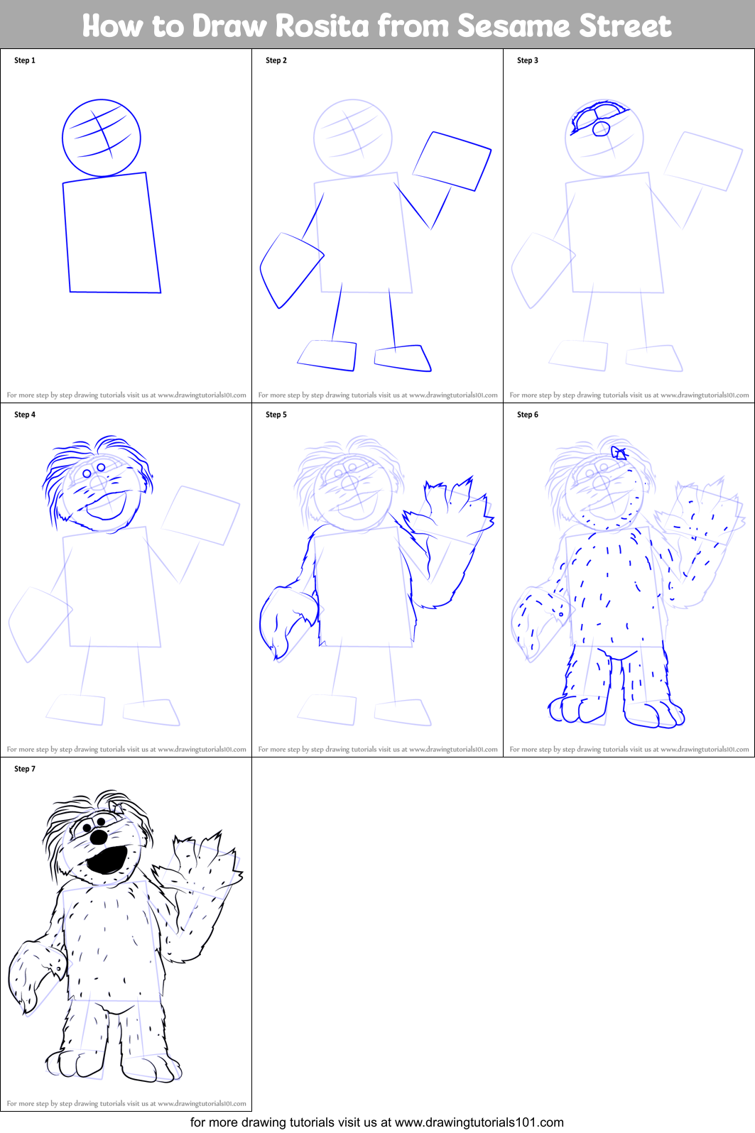 How to Draw Rosita from Sesame Street Printable Step by Step