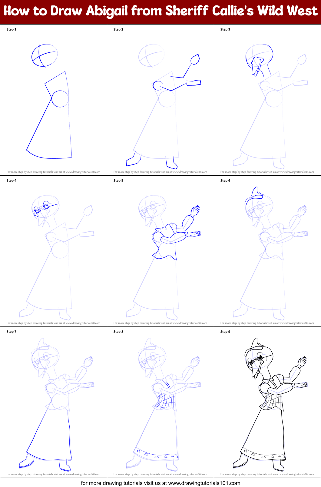How to Draw Abigail from Sheriff Callie's Wild West Printable Step by Step