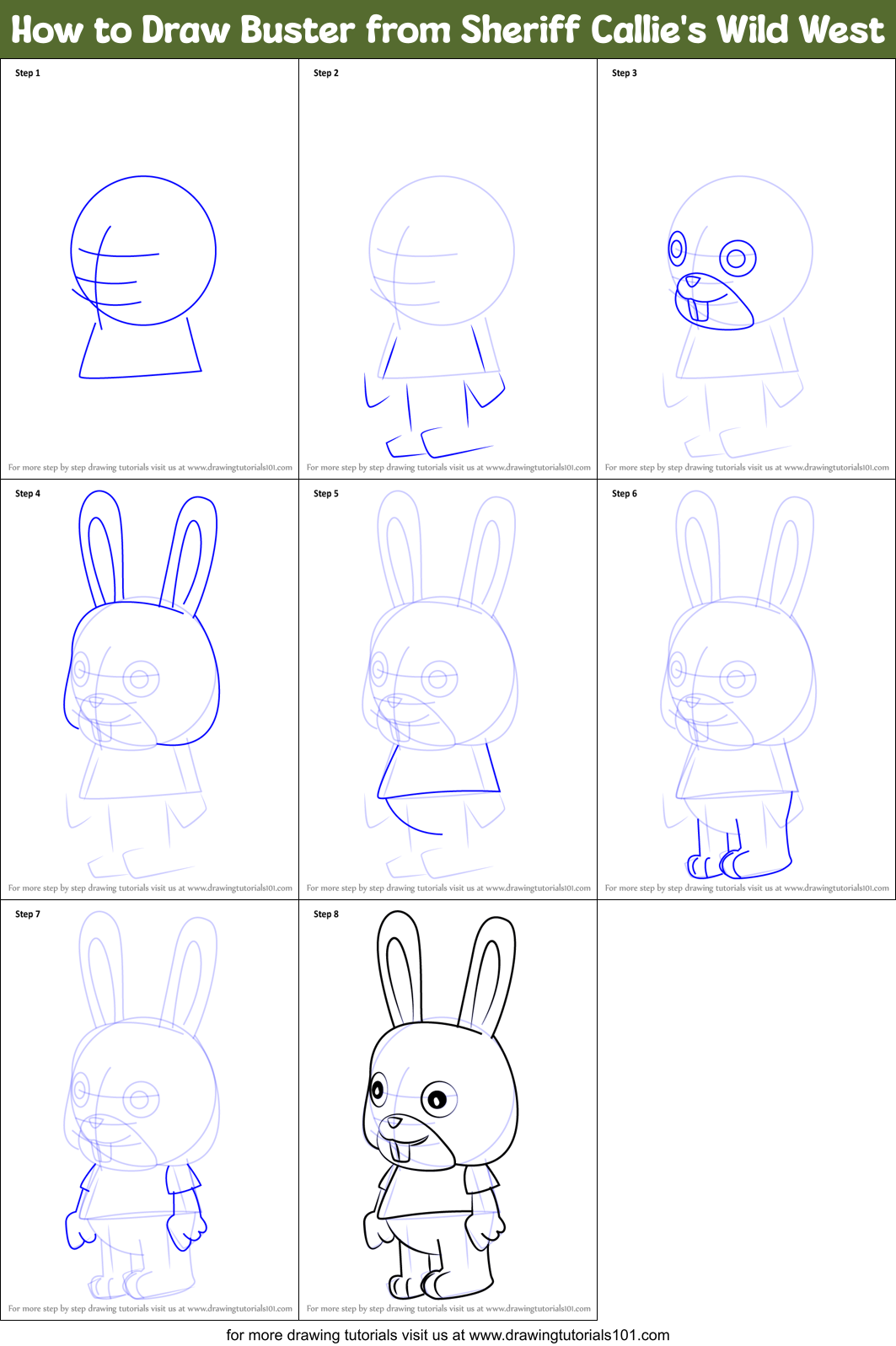 How to Draw Buster from Sheriff Callie's Wild West Printable Step by Step