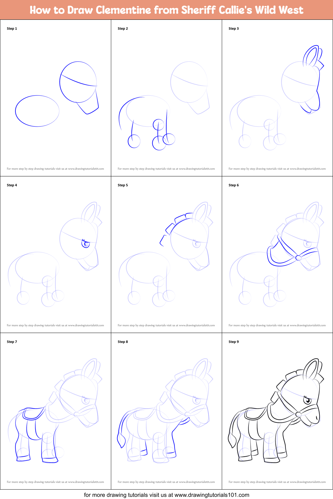 How to Draw Clementine from Sheriff Callie's Wild West Printable Step by Step