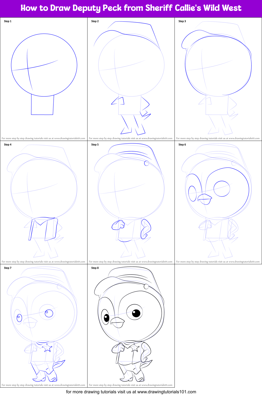 How to Draw Deputy Peck from Sheriff Callie's Wild West Printable Step by Step