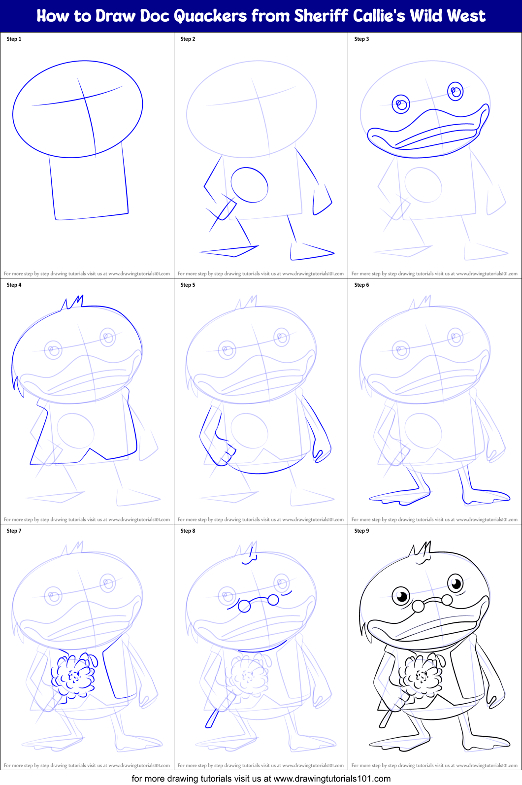 How to Draw Doc Quackers from Sheriff Callie's Wild West Printable Step by Step