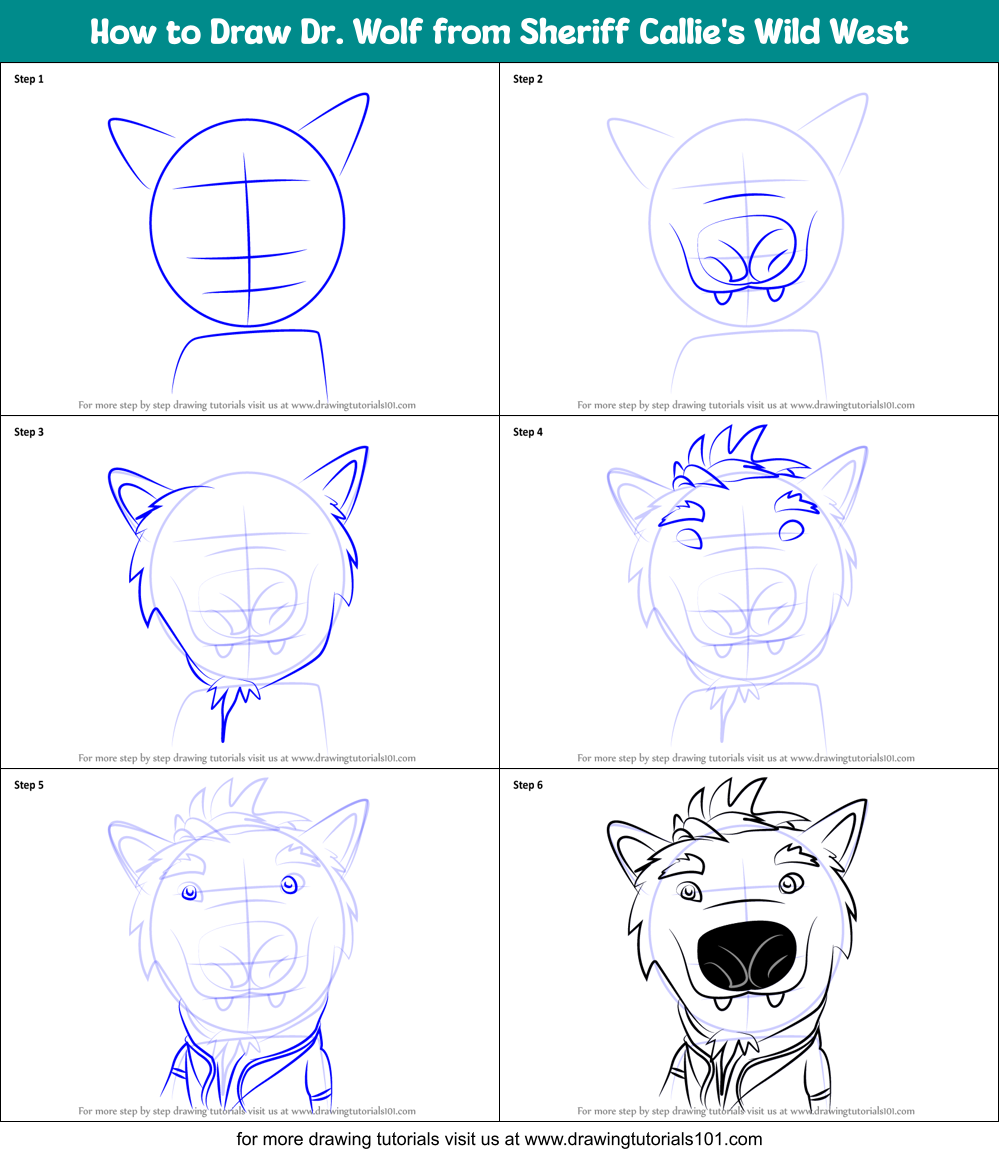 How to Draw Dr. Wolf from Sheriff Callie's Wild West Printable Step by Step