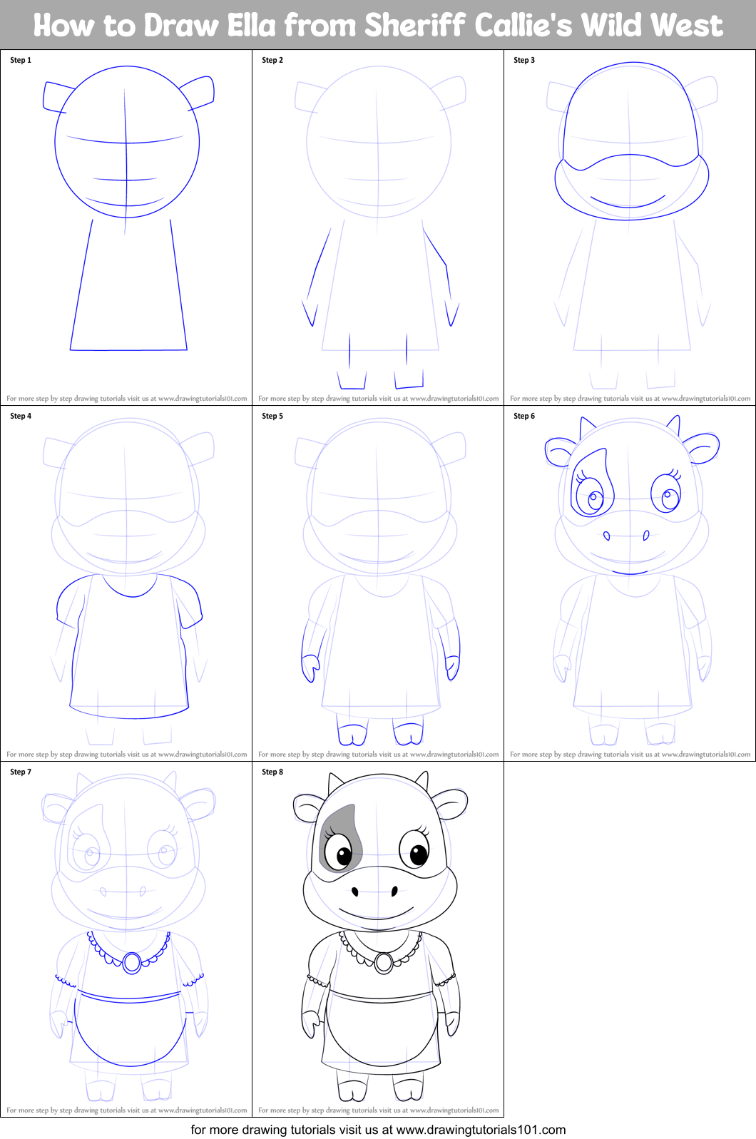 How to Draw Ella from Sheriff Callie's Wild West Printable Step by Step