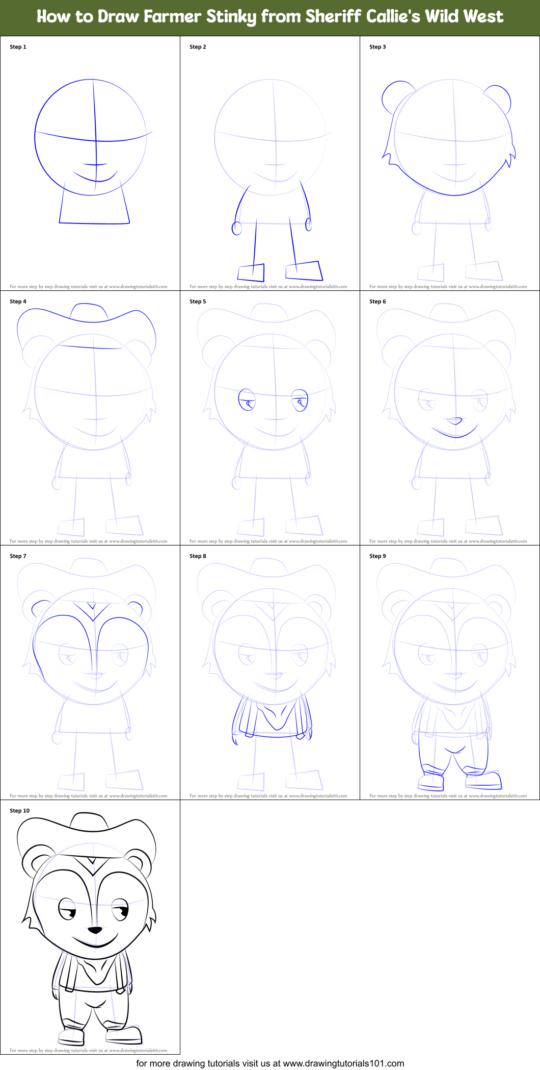 How to Draw Farmer Stinky from Sheriff Callie's Wild West Printable Step by Step