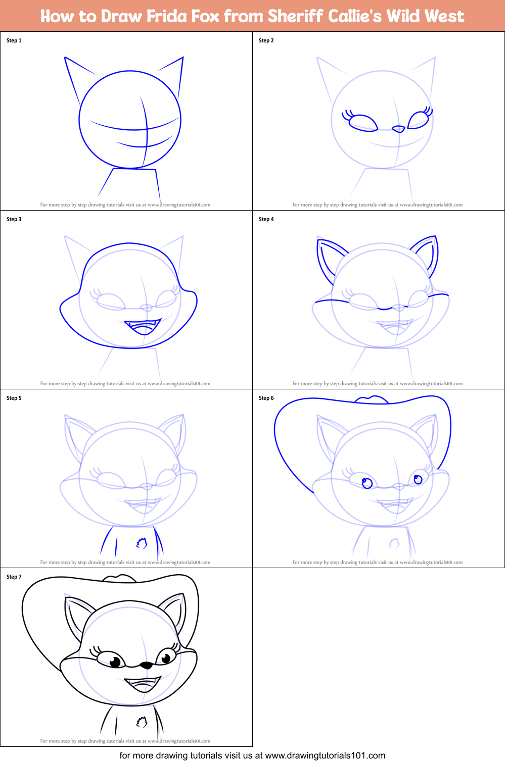 How to Draw Frida Fox from Sheriff Callie's Wild West Printable Step by Step