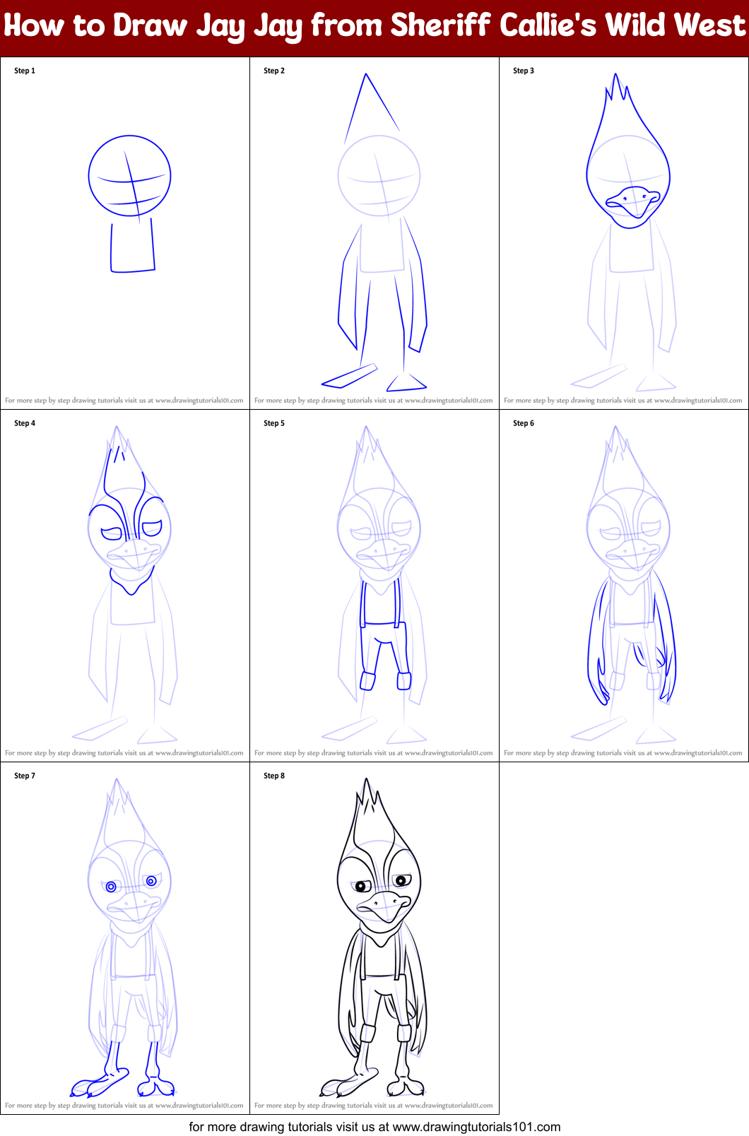 How to Draw Jay Jay from Sheriff Callie's Wild West Printable Step by Step