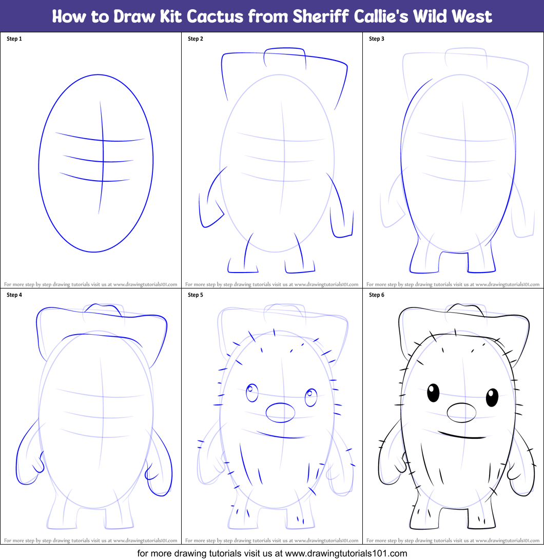 How to Draw Kit Cactus from Sheriff Callie's Wild West Printable Step by Step