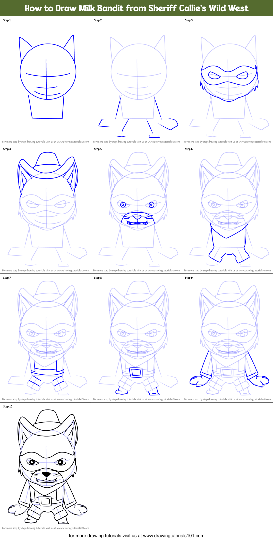 How to Draw Milk Bandit from Sheriff Callie's Wild West Printable Step by Step