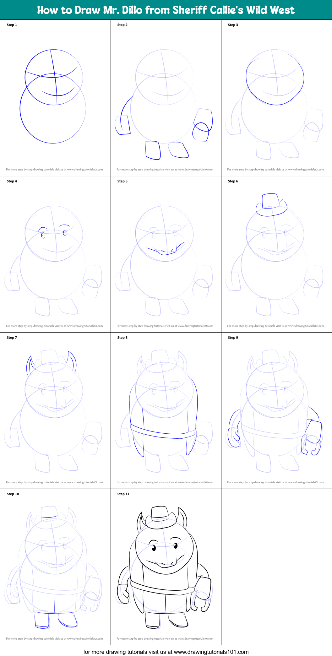 How to Draw Mr. Dillo from Sheriff Callie's Wild West Printable Step by Step