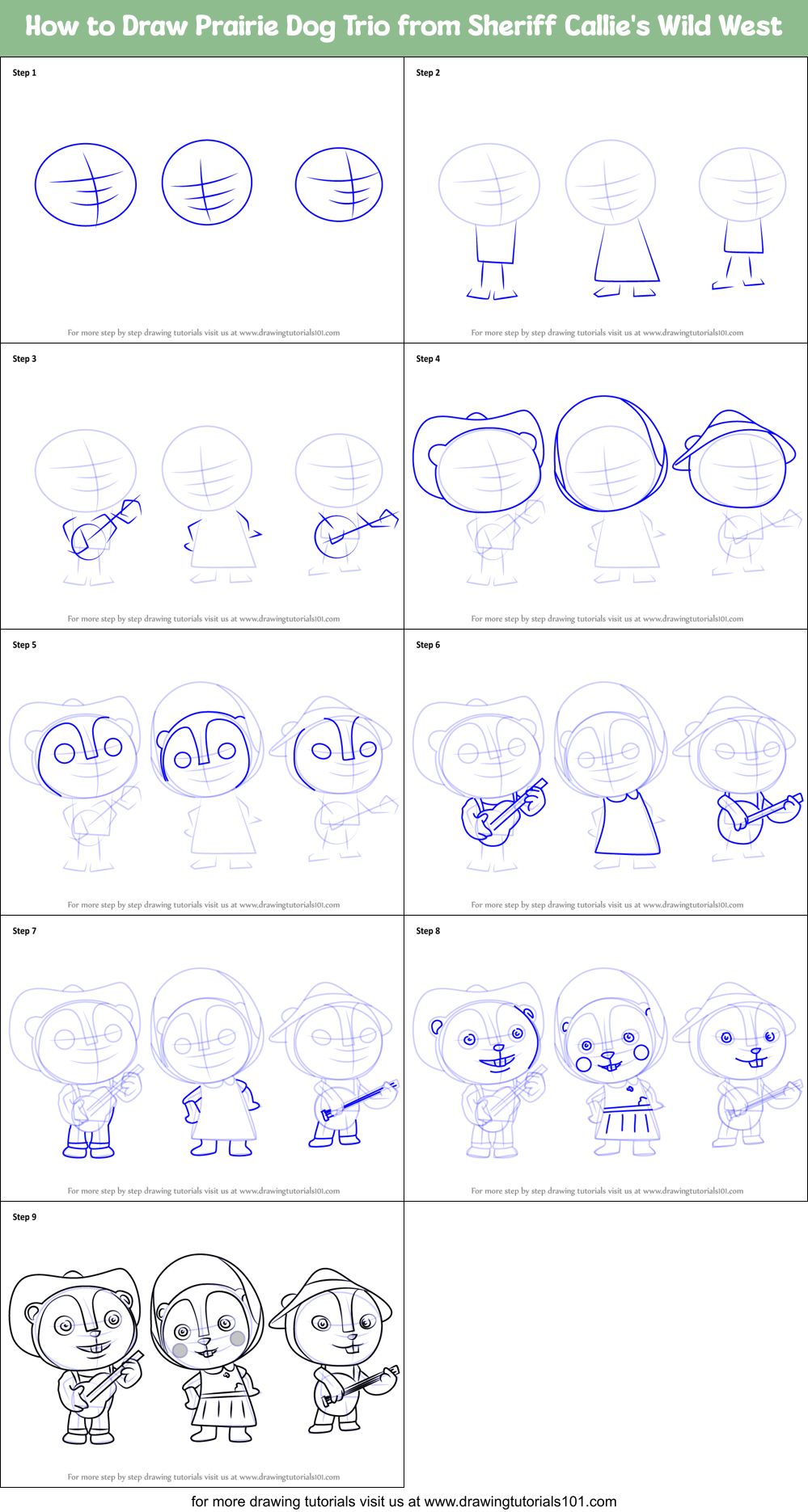 How to Draw Prairie Dog Trio from Sheriff Callie's Wild West Printable Step by Step