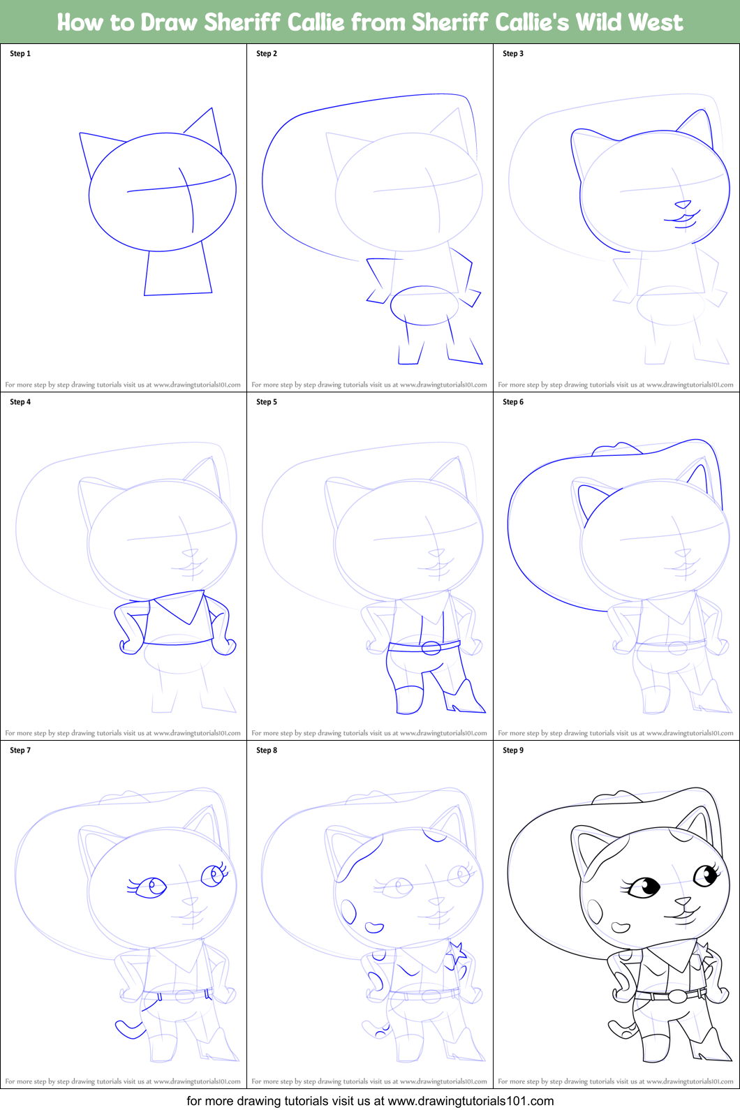 How to Draw Sheriff Callie from Sheriff Callie's Wild West Printable Step by Step