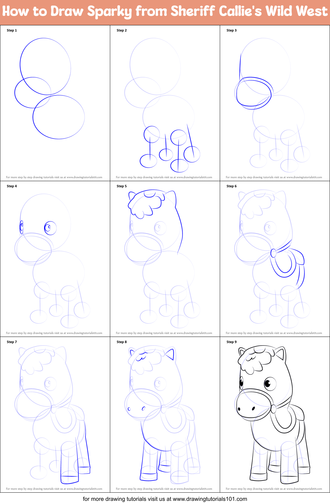 How to Draw Sparky from Sheriff Callie's Wild West Printable Step by Step