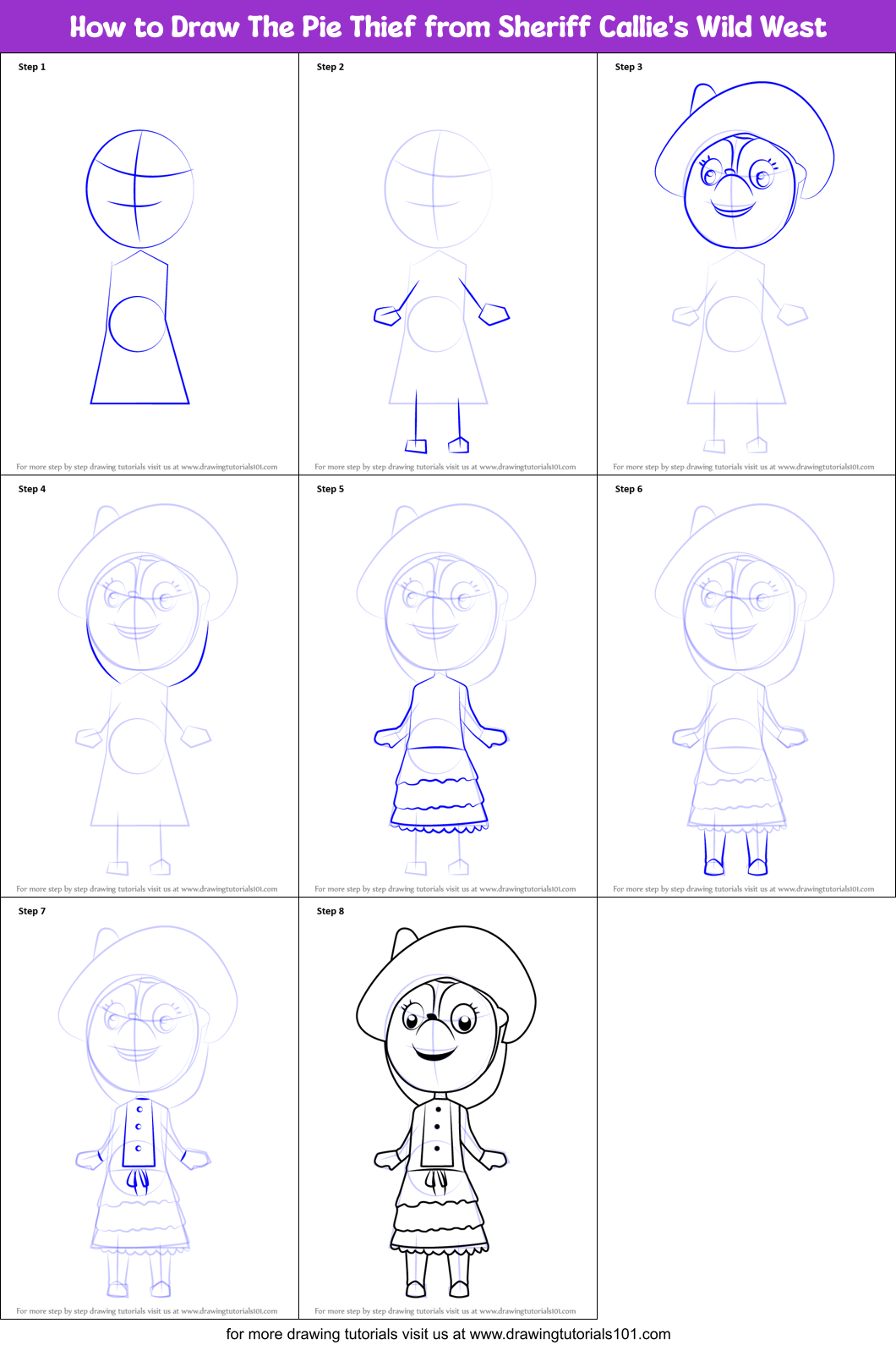 How to Draw The Pie Thief from Sheriff Callie's Wild West Printable Step by Step