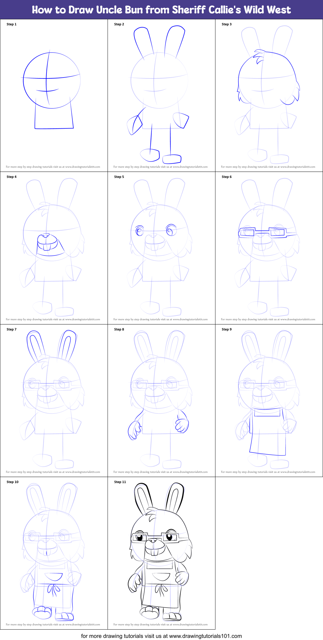 How to Draw Uncle Bun from Sheriff Callie's Wild West Printable Step by Step