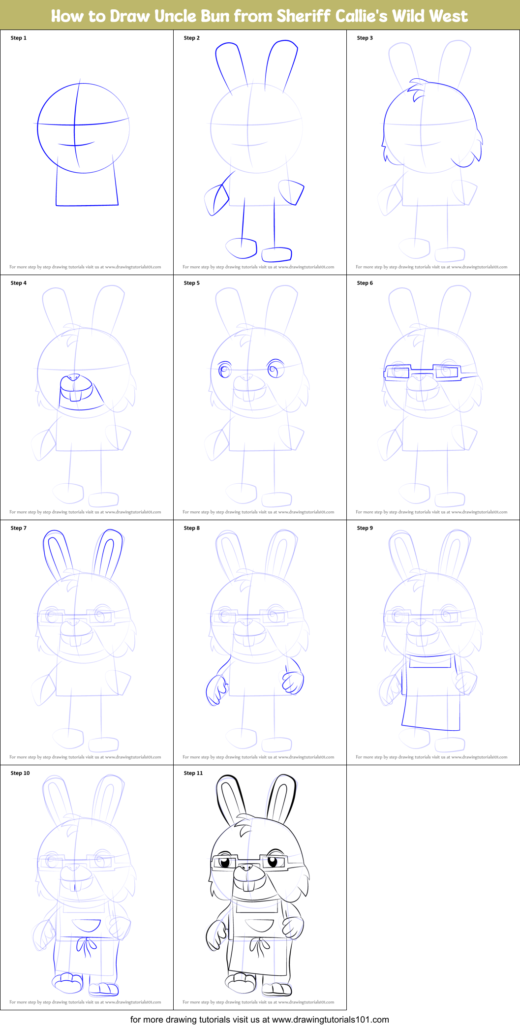 How to Draw Uncle Bun from Sheriff Callie's Wild West printable step by ...