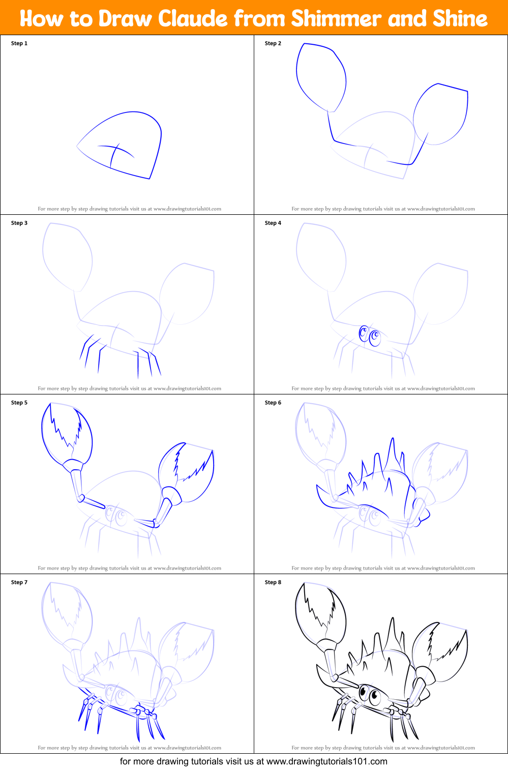 How to Draw Claude from Shimmer and Shine Printable Step by Step