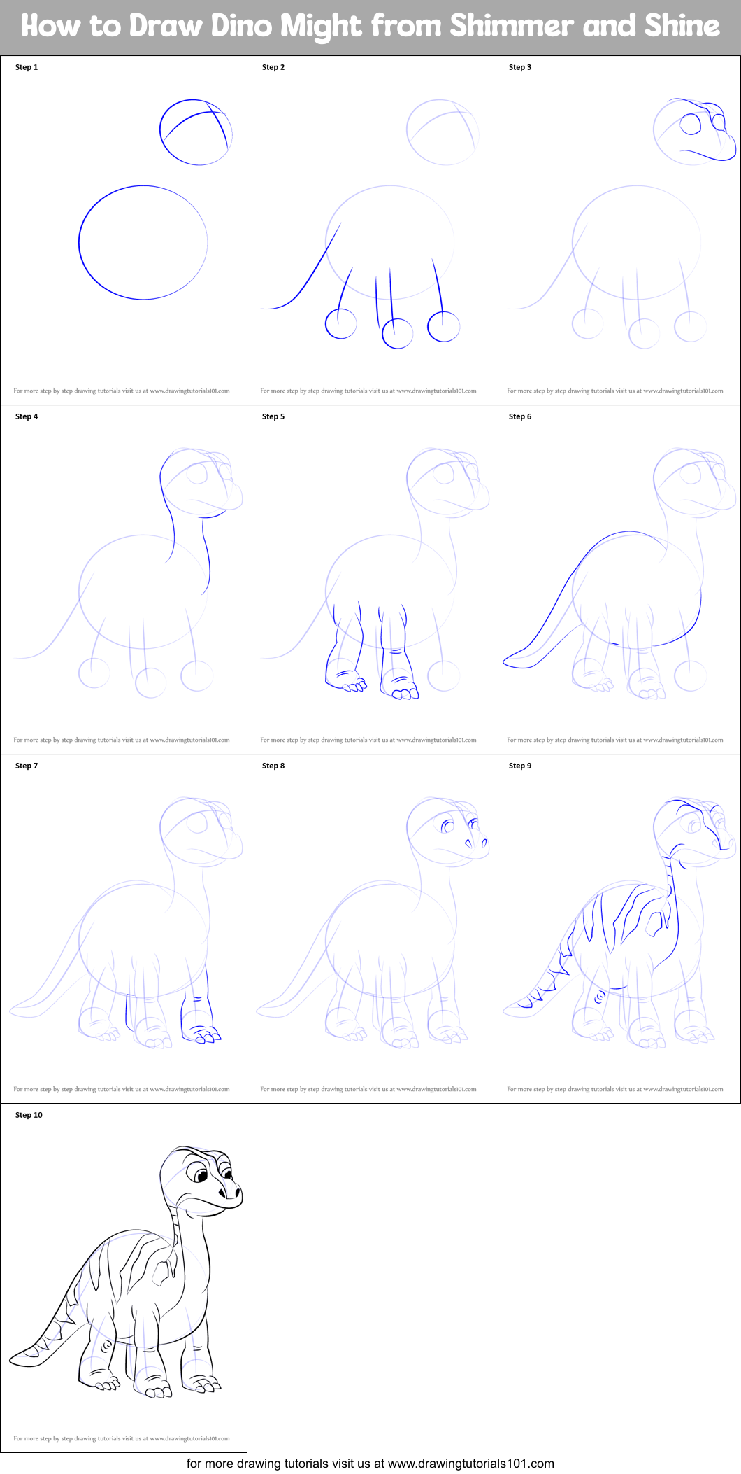 How to Draw Dino Might from Shimmer and Shine Printable Step by Step