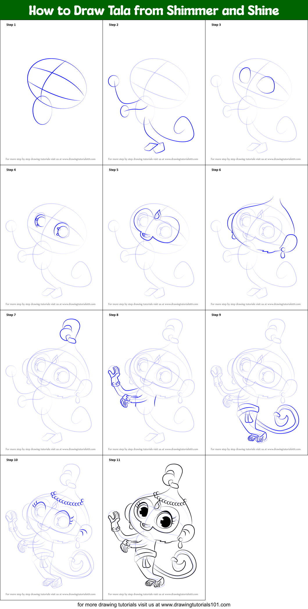 How to Draw Tala from Shimmer and Shine Printable Step by Step
