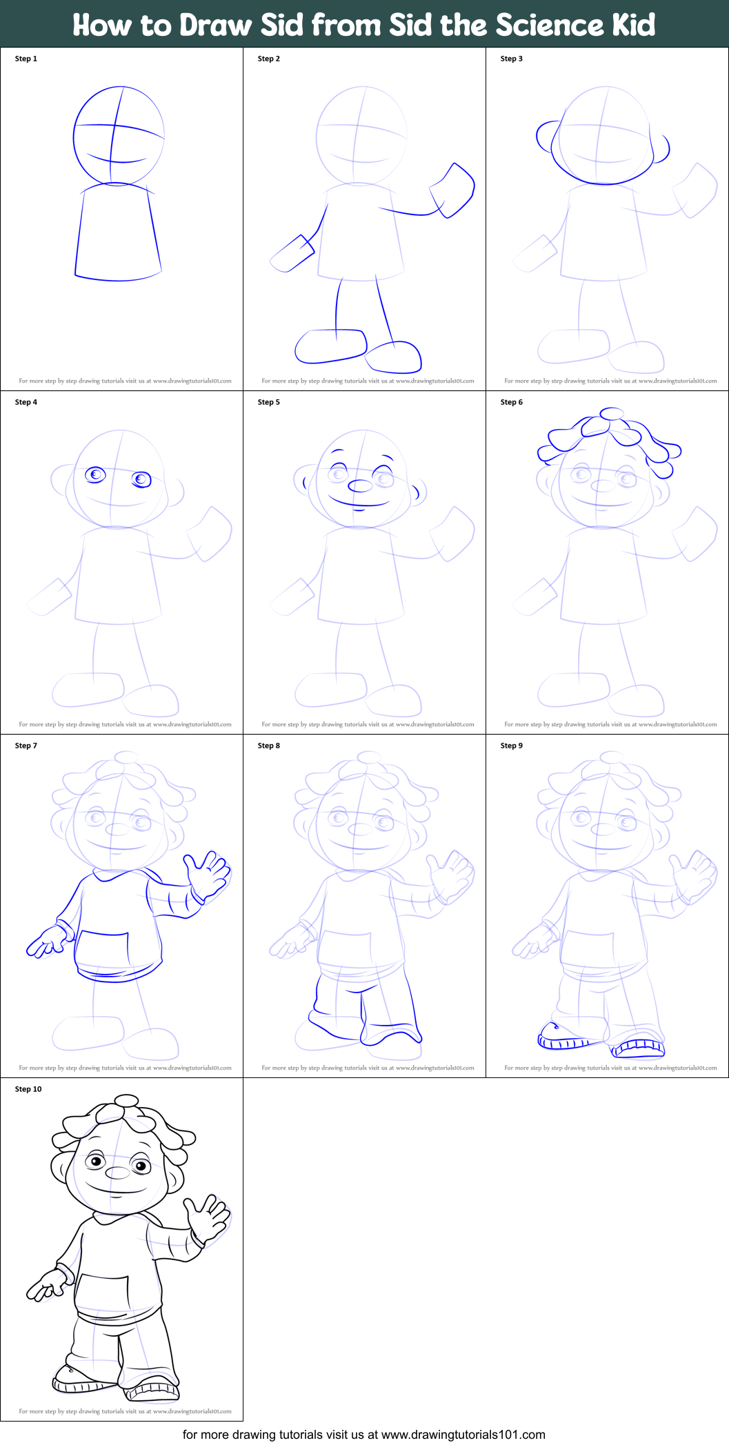 How to Draw Sid from Sid the Science Kid Printable Step by Step