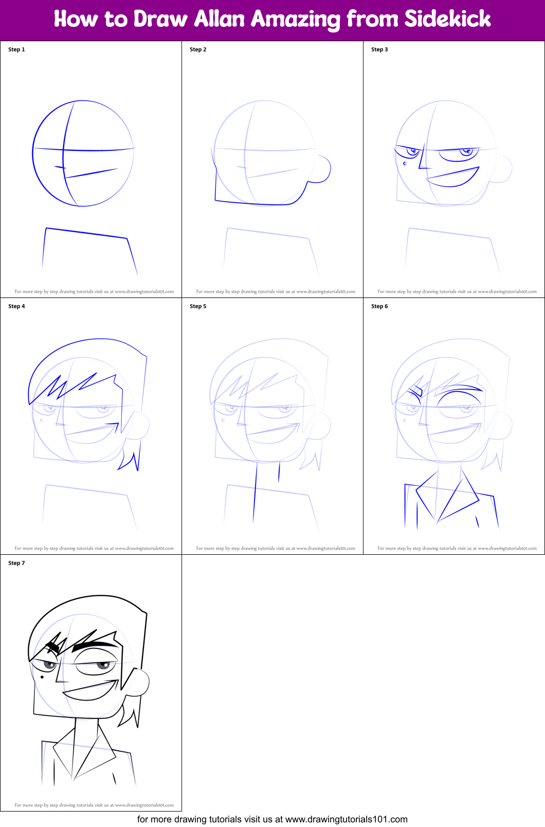 How to Draw Allan Amazing from Sidekick Printable Step by Step