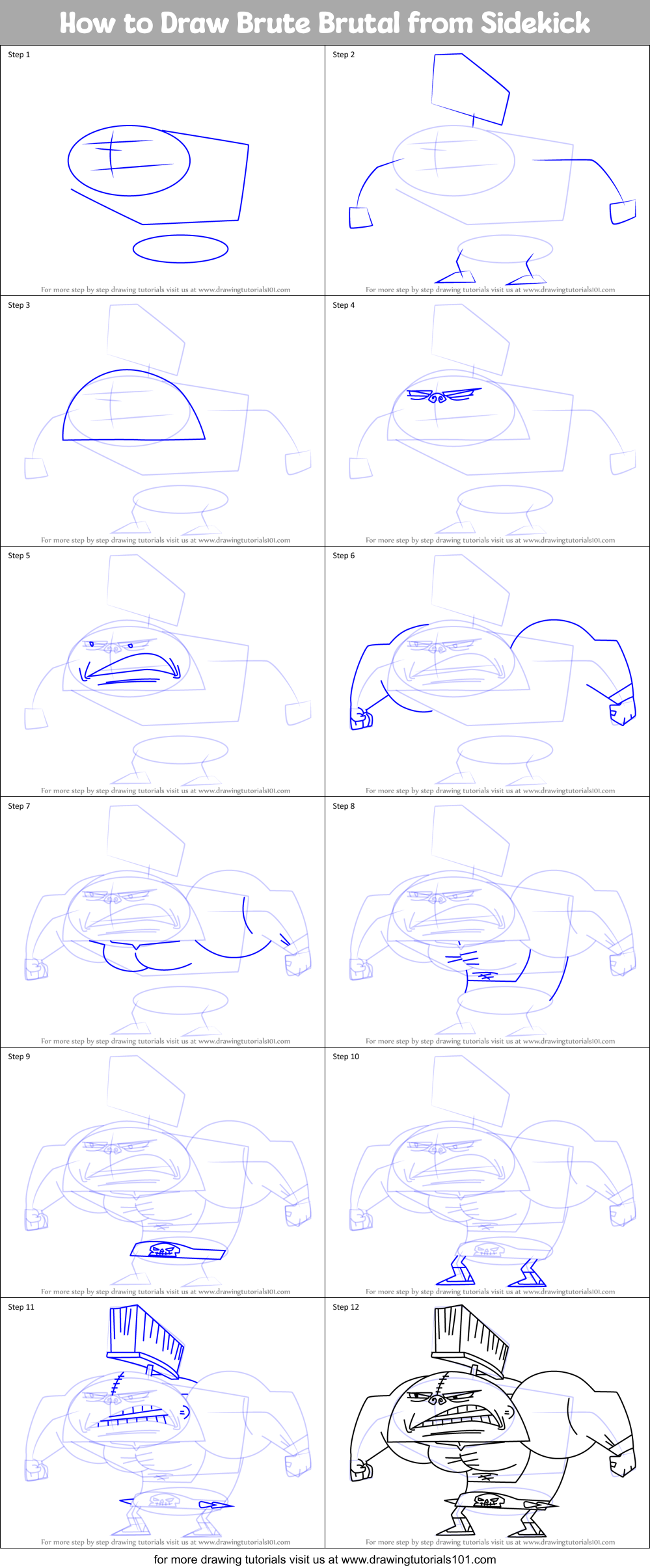 How to Draw Brute Brutal from Sidekick Printable Step by Step