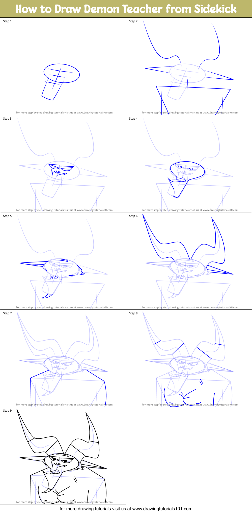 How to Draw Demon Teacher from Sidekick Printable Step by Step