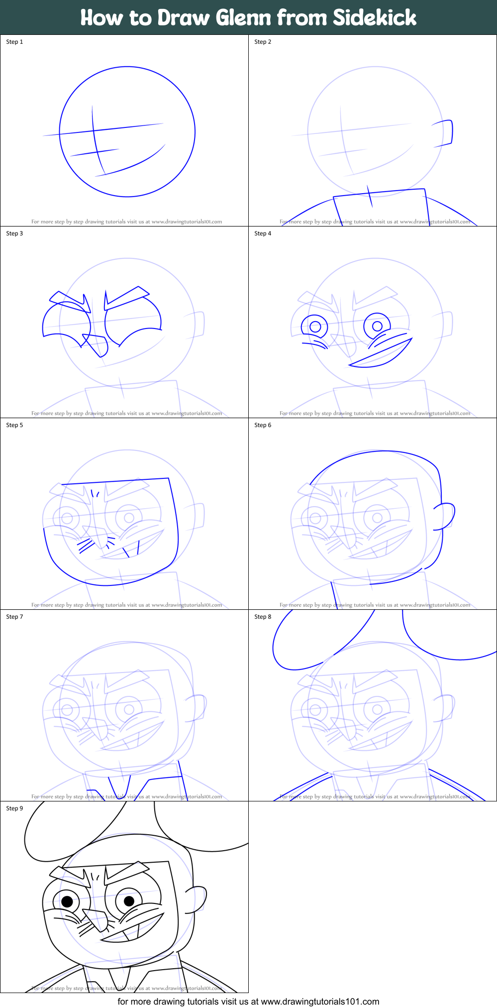 How to Draw Glenn from Sidekick Printable Step by Step