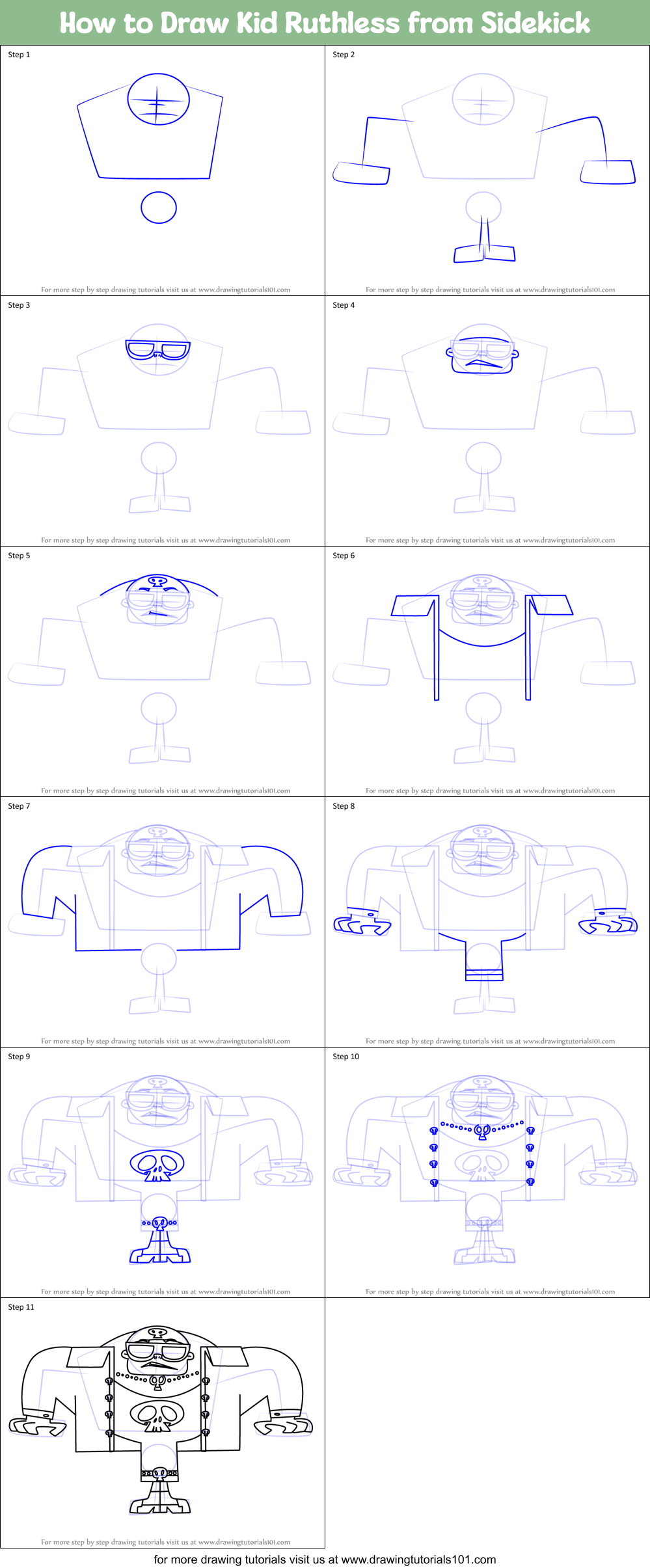 How to Draw Kid Ruthless from Sidekick Printable Step by Step