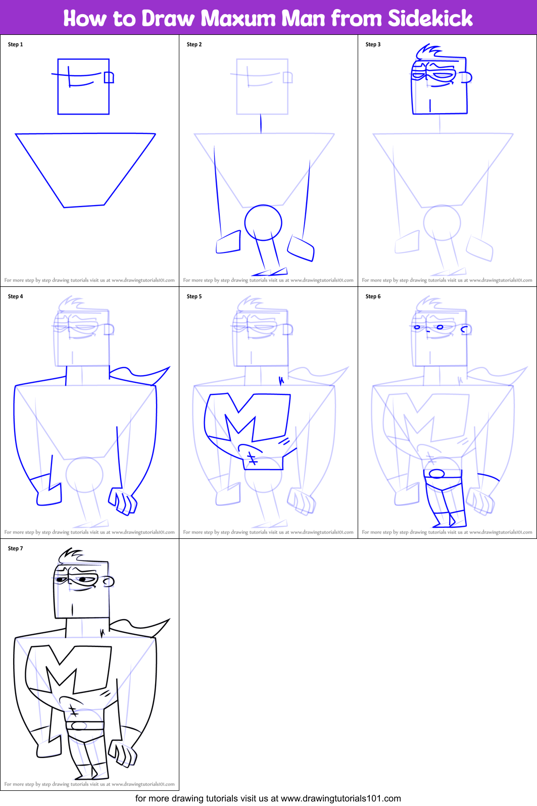How to Draw Maxum Man from Sidekick Printable Step by Step