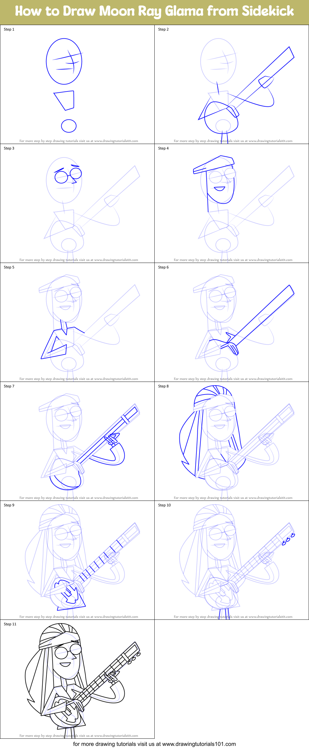 How to Draw Moon Ray Glama from Sidekick Printable Step by Step