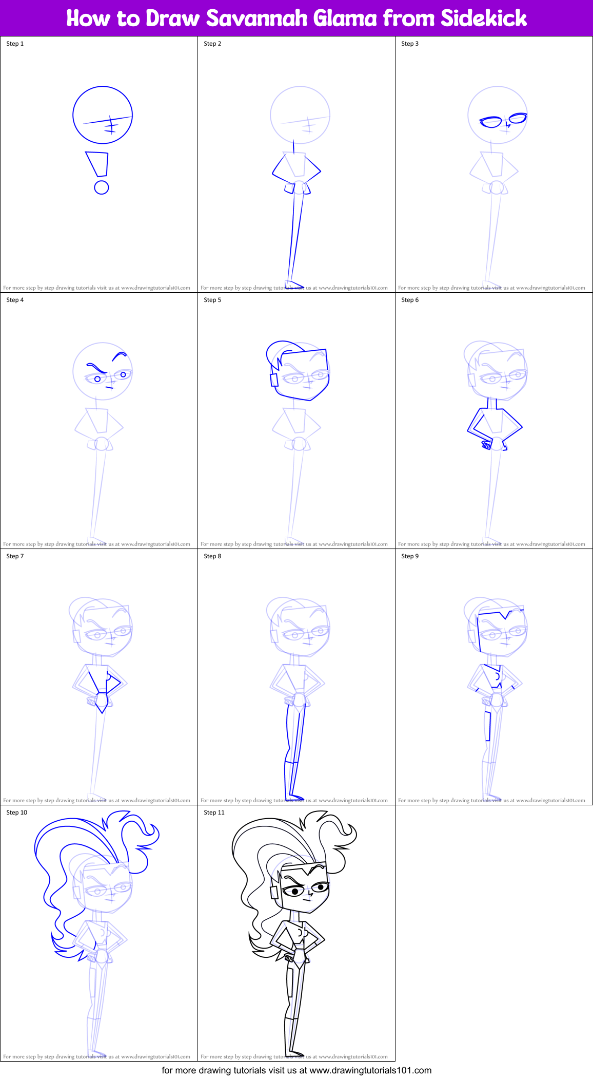 How to Draw Savannah Glama from Sidekick Printable Step by Step