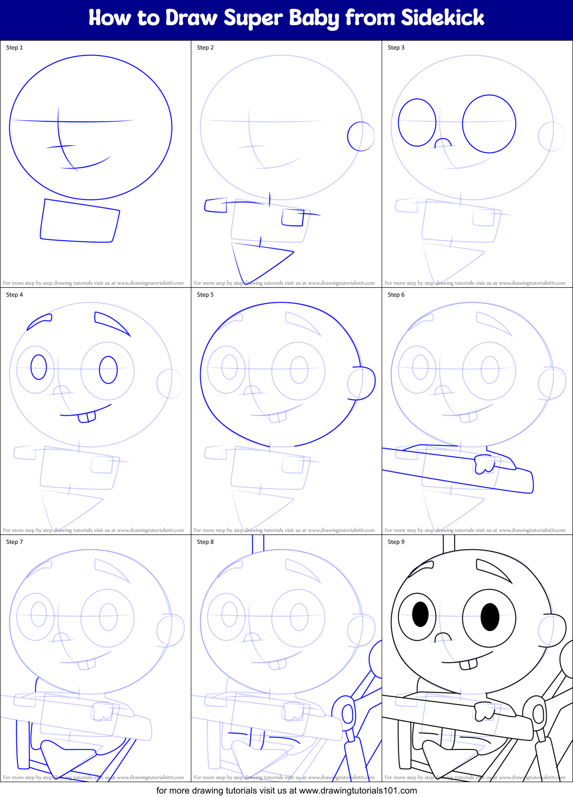 How to Draw Super Baby from Sidekick Printable Step by Step